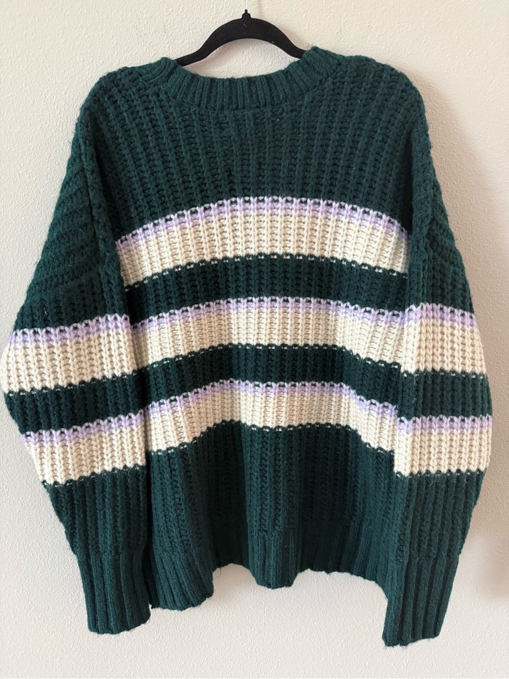 Aerie Bundle Up Pull Over Sweater Oversized Chunky Knit Medium NWT Green Striped - Picture 5 of 6
